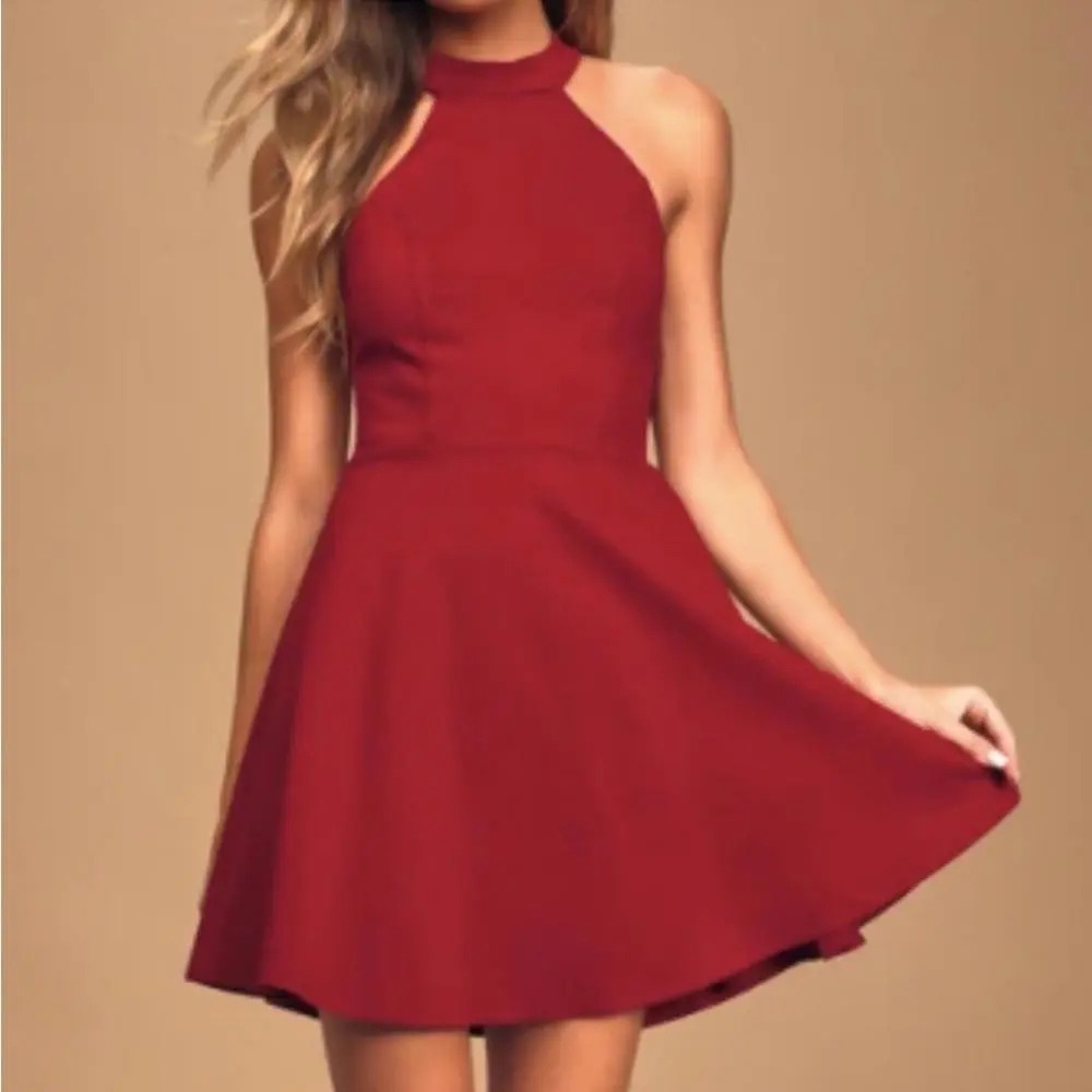 Elegant Red Halter Dress